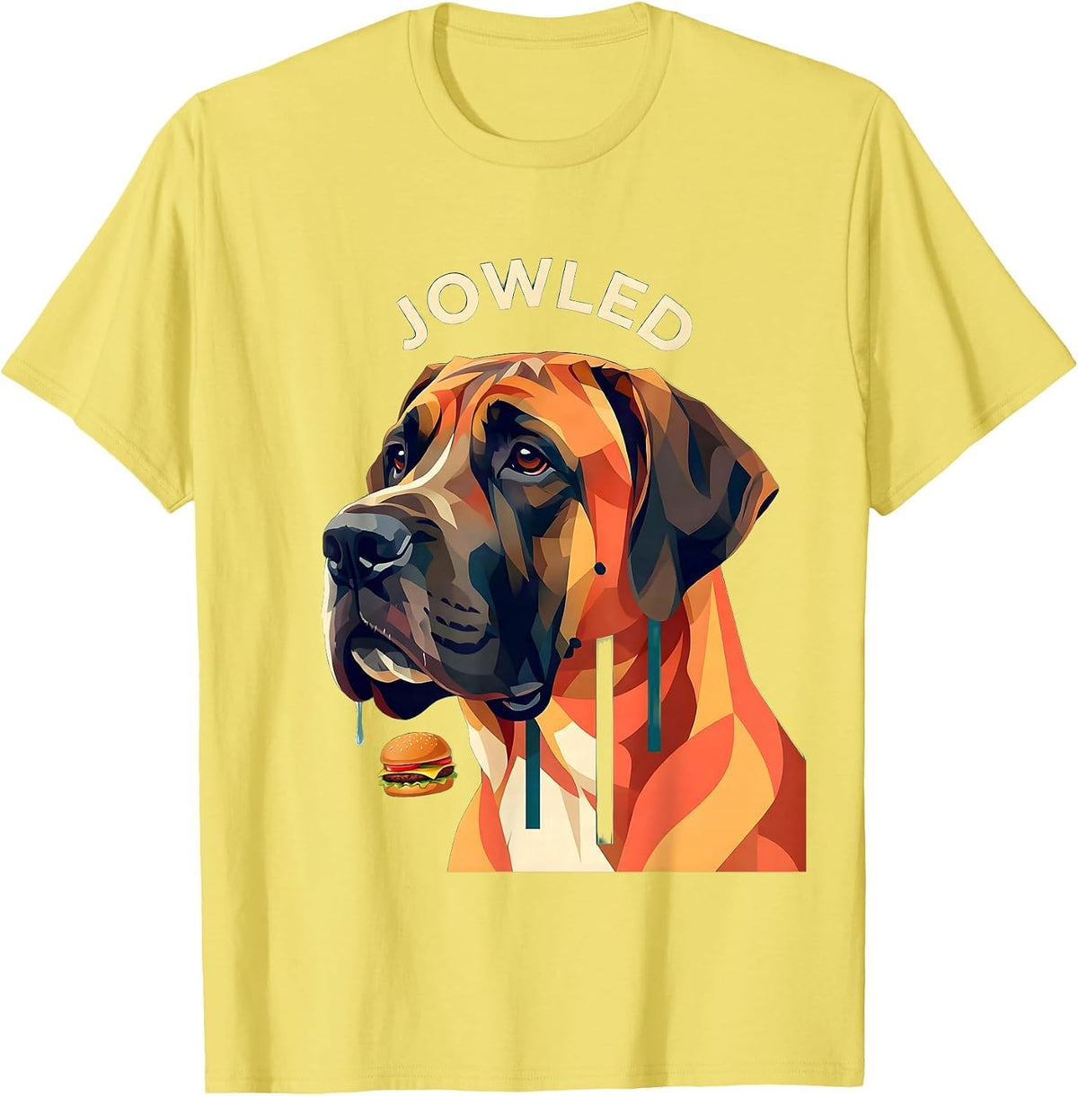 Men's JOWLED Funny Great Dane Jowls Burger Dog Mom Dog Dad T-Shirt - Lemon Yellow