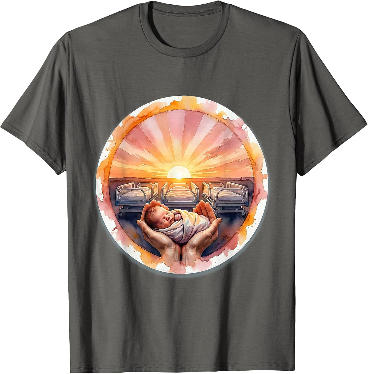 Men's NICU Nurse Sunrise Incubator Illustration T-Shirt - Asphalt Grey