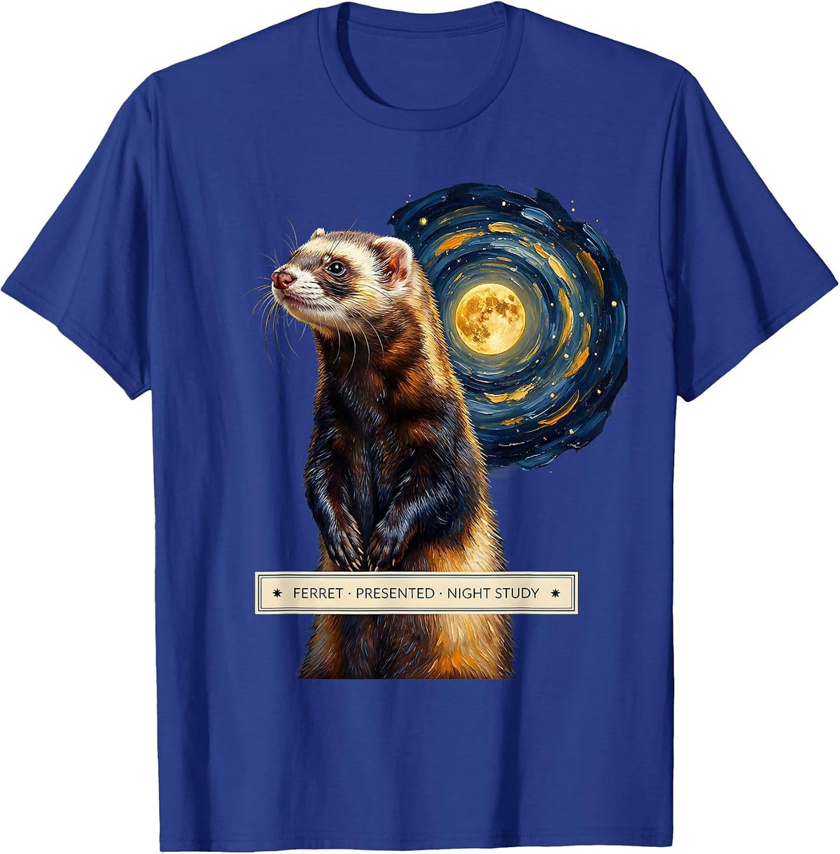 Ferret, Presented, Night Study Van Gogh Art Parody Pet Lover T-Shirt - Royal Blue