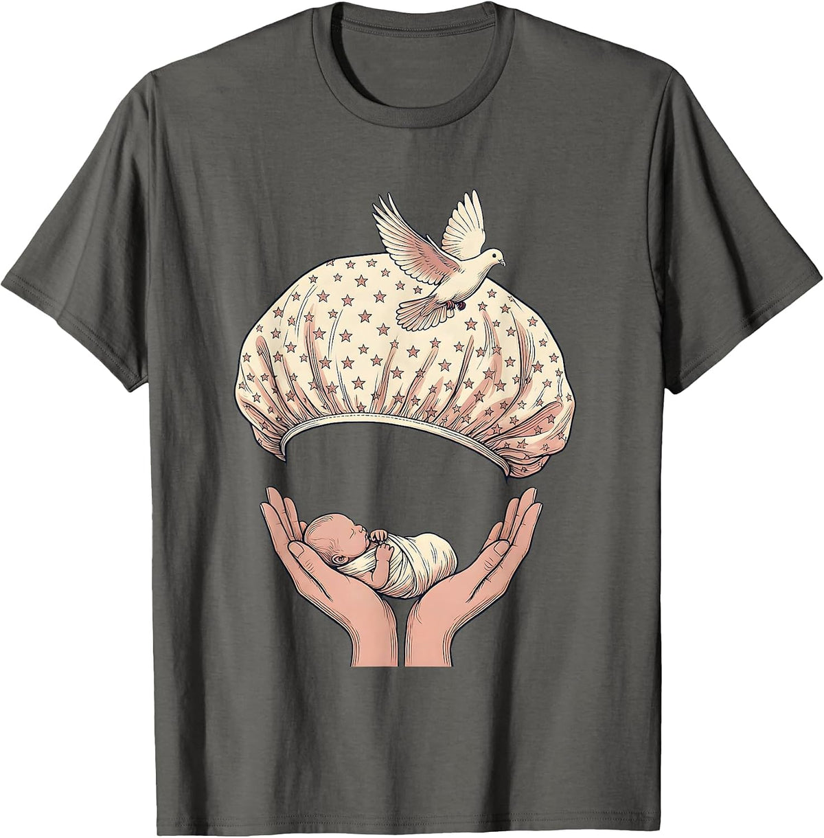 NICU Nurse Star Scrub Cap Illustration T-Shirt - Asphalt Grey