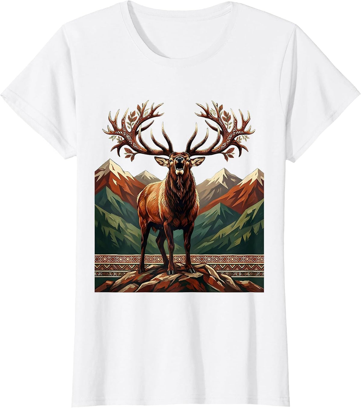 Women's Elk Bugling on Rocky Mountain Ridge T-Shirt - White