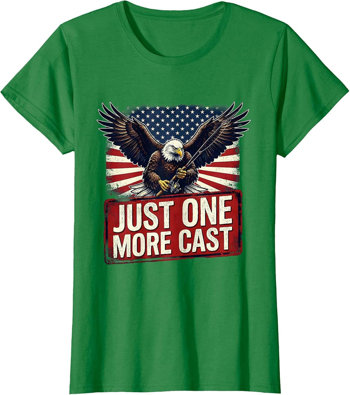 Just One More Cast Fishing Graphic Design T-Shirt - Kelly Green