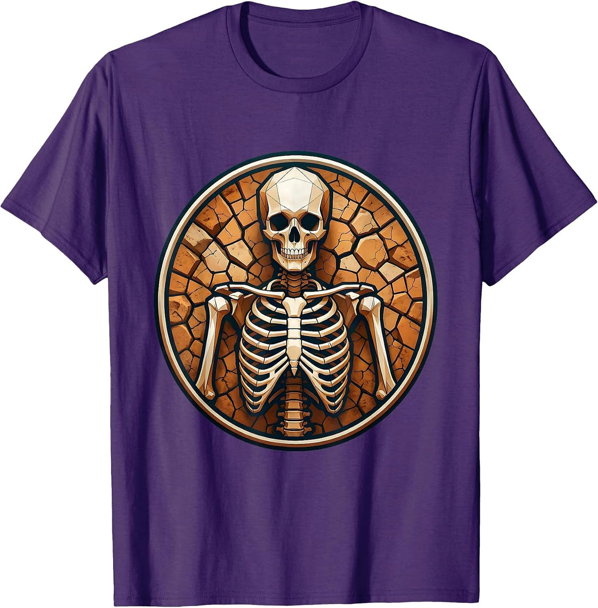 Alien Skeleton Fossil Desert Rock Graphic T-Shirt - Purple