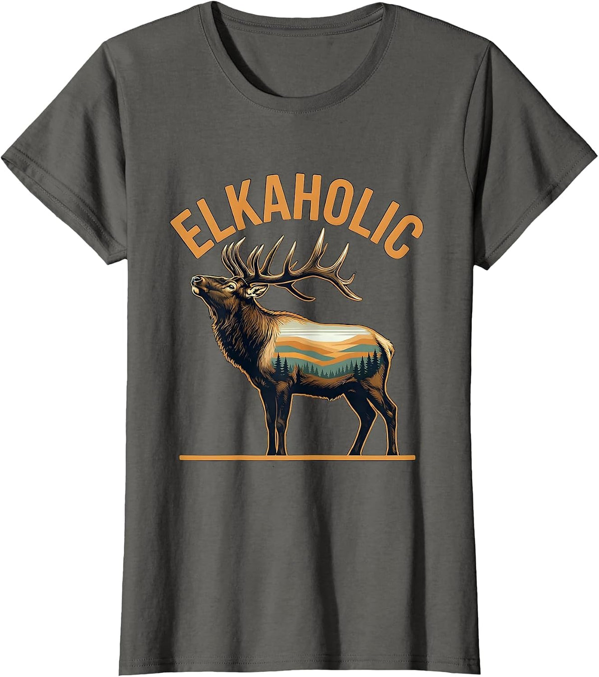 Women's Elkaholic Elk Hunting Wildlife Outdoor Nature Enthusiast T-Shirt - Asphalt Grey