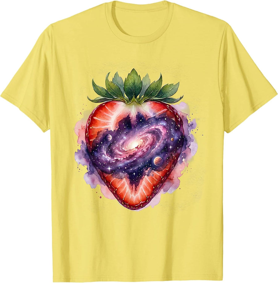 Men's Strawberry Cosmic Universe Surreal Nature Art T-Shirt - Lemon Yellow