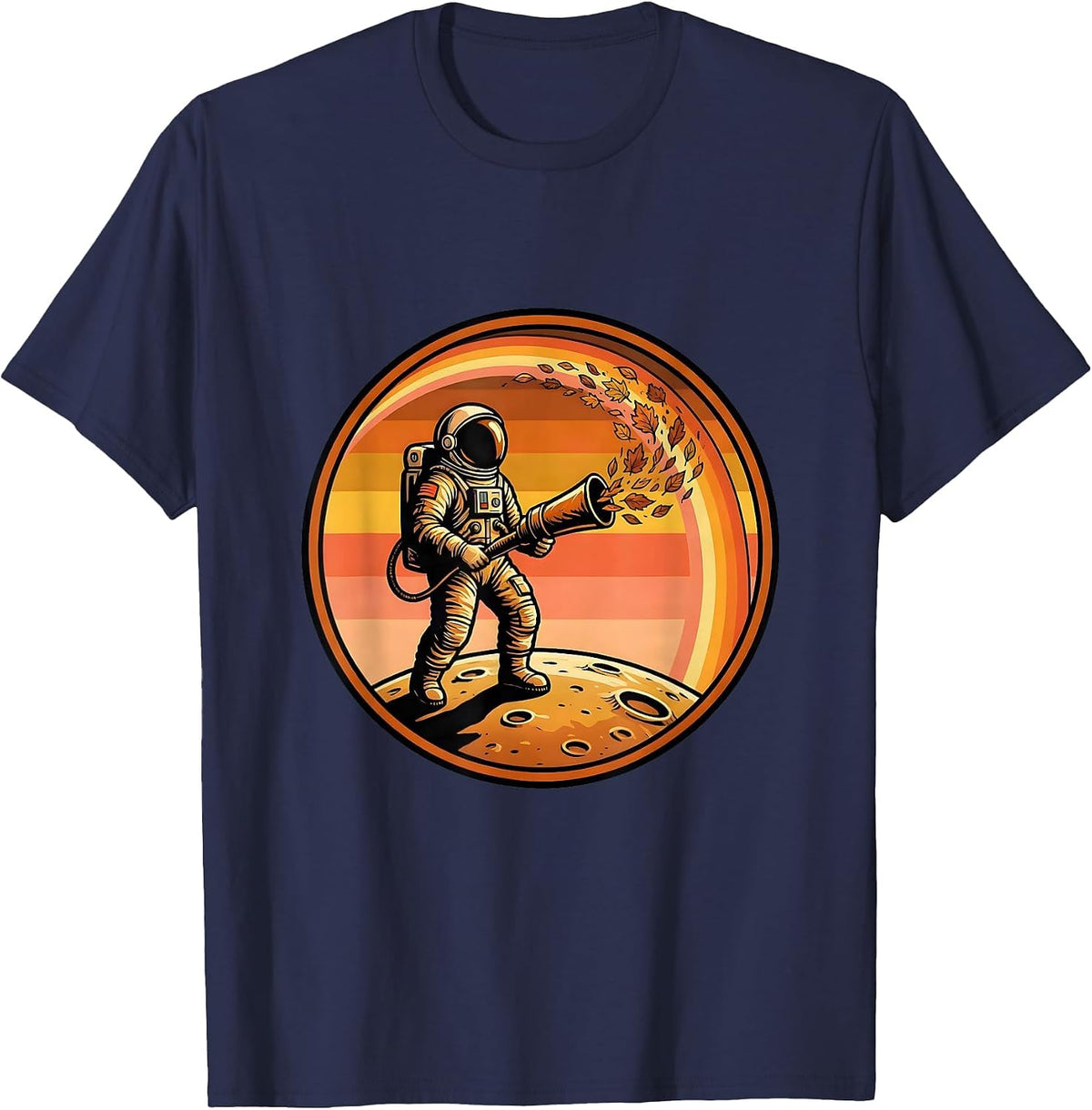 Astronaut Leaf Blower Moon Surface Graphic T-Shirt - Navy Blue