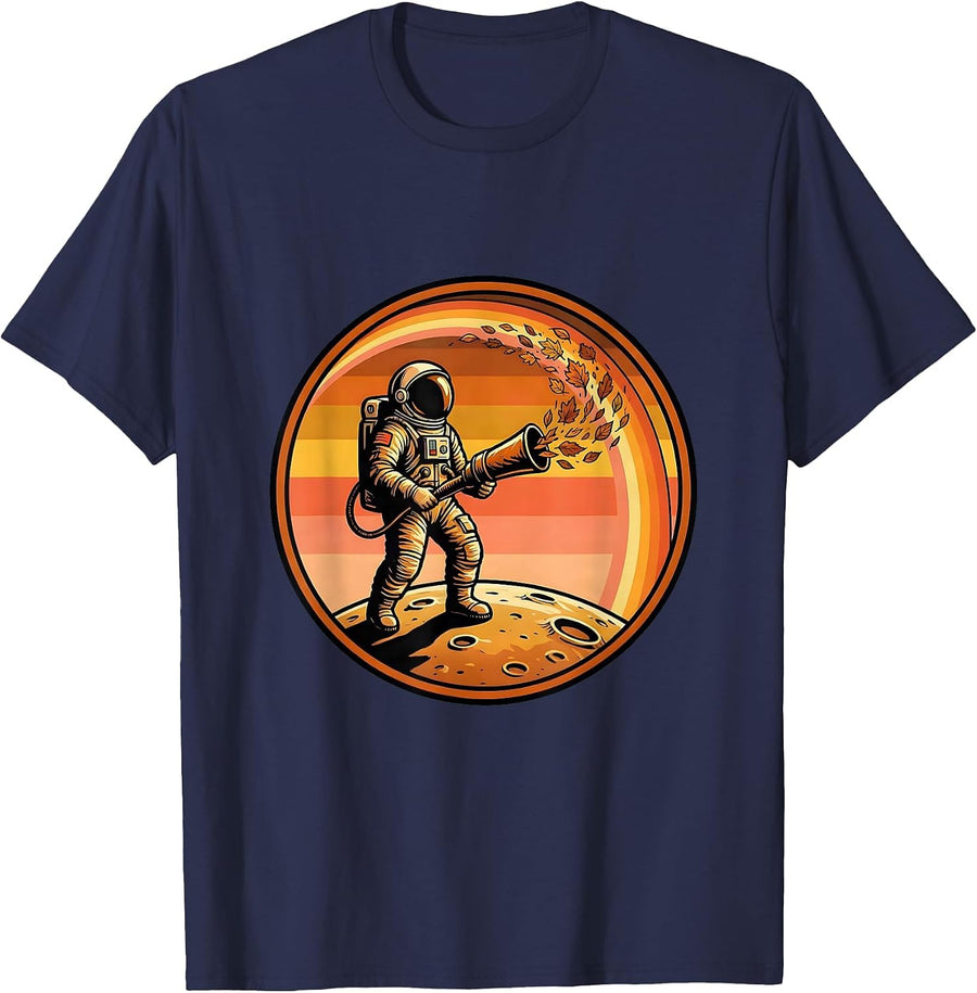 Astronaut Leaf Blower Moon Surface Graphic T-Shirt - Navy Blue