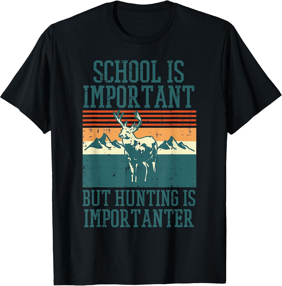 School Important Hunting Importanter Funny Deer Hunter Boys T-Shirt - Black