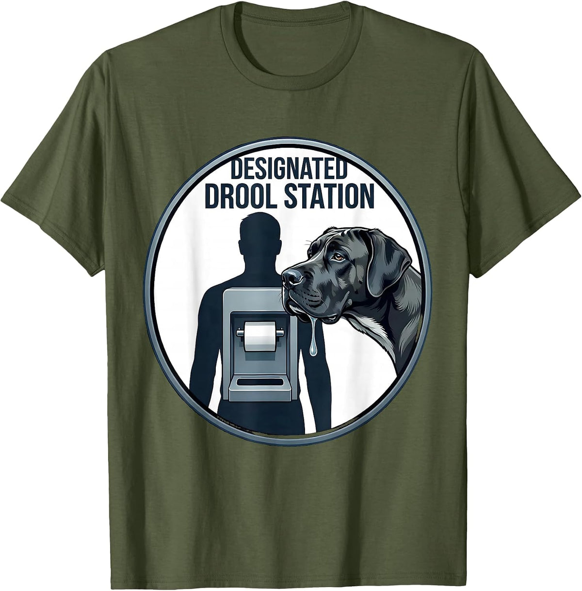 Designated Drool Station Funny Great Dane Dog Mom Dog Dad T-Shirt - Olive Green