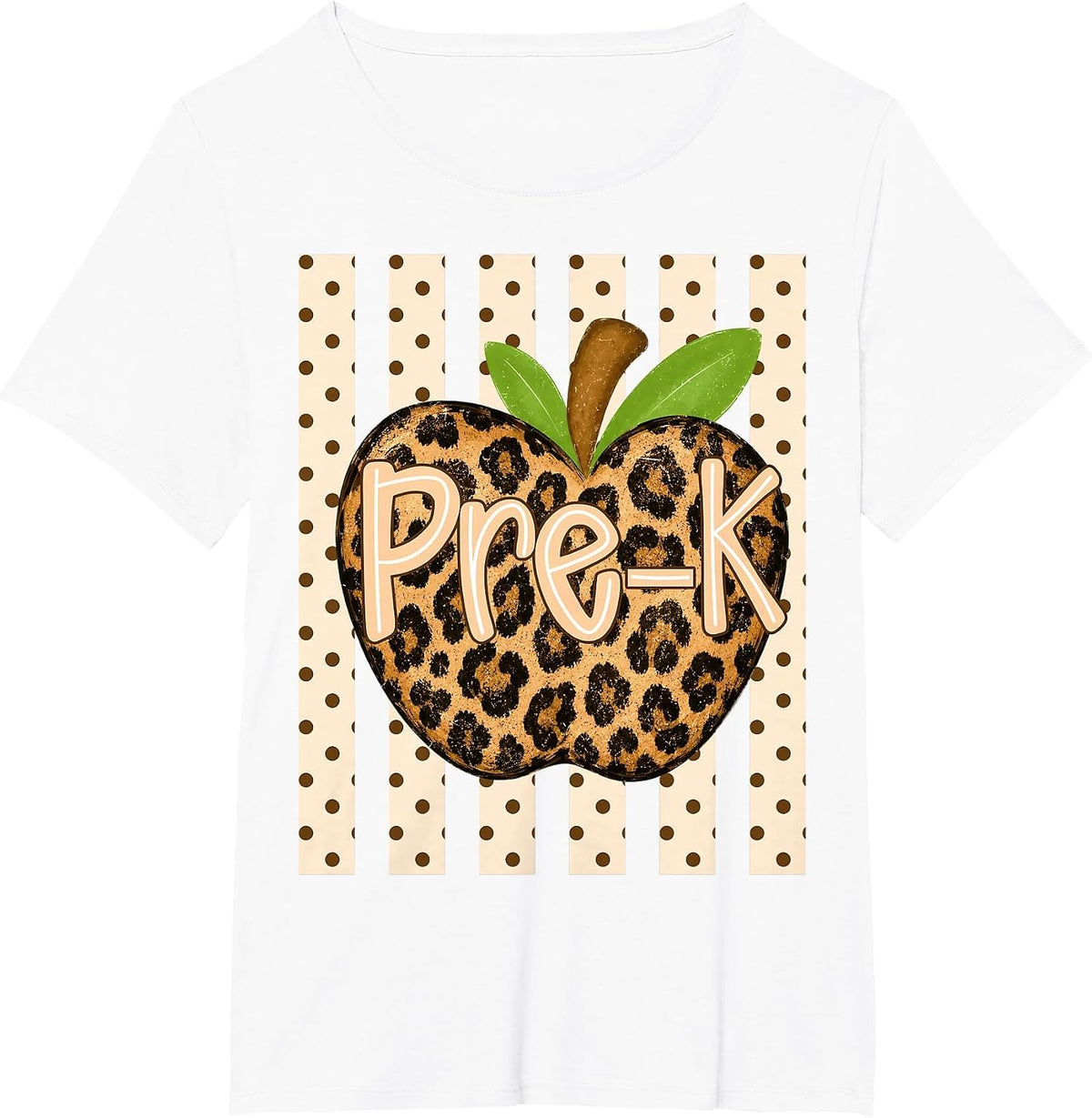 Preppy Leopard Apple Pre-K Back to School Girl Kids T-Shirt - White