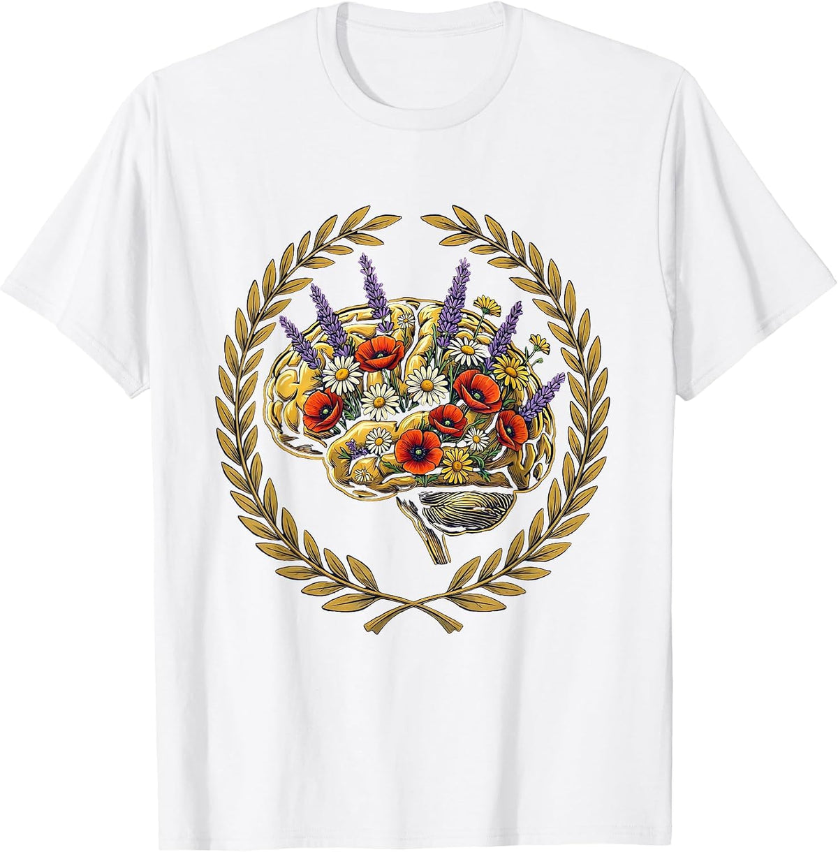 Men's Autism Awareness Wildflower Brain Illustration T-Shirt - White