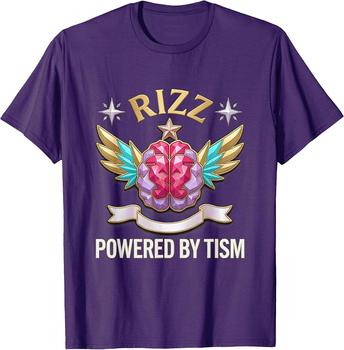 Rizz Powered by Tism Funny Autism Awareness Design T-Shirt - Purple