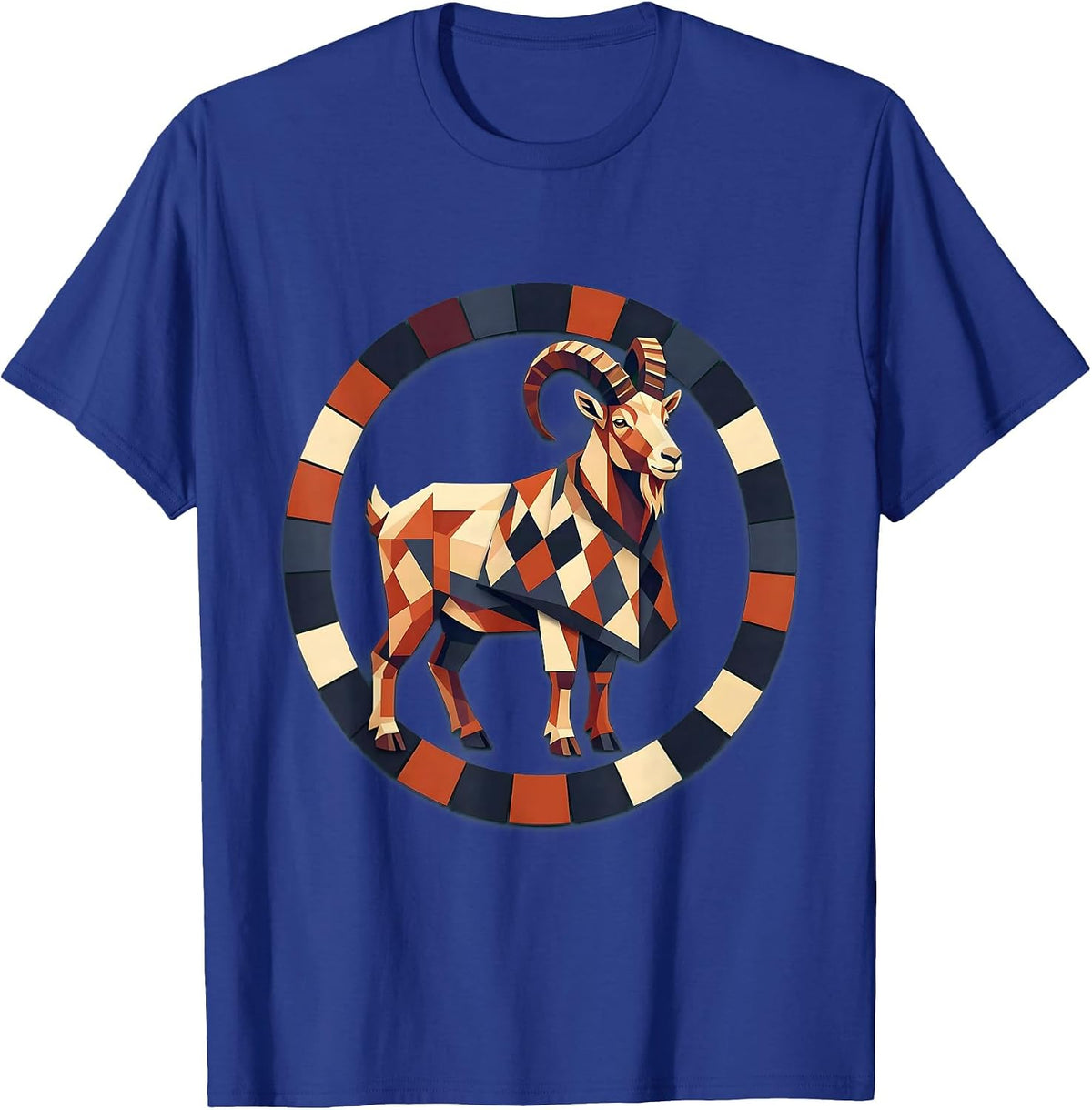 Mountain Goat in Tiny Woven Poncho Illustration T-Shirt - Royal Blue