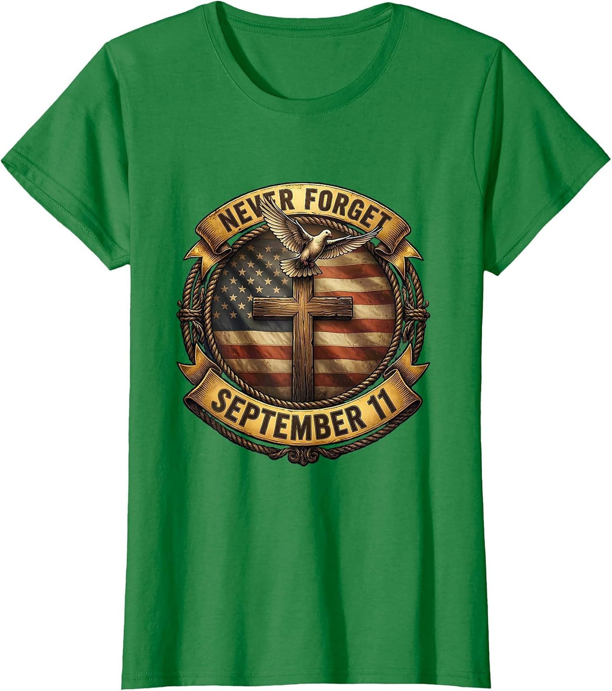 Women's Never Forget September Eleven Tribute Design T-Shirt - Kelly Green