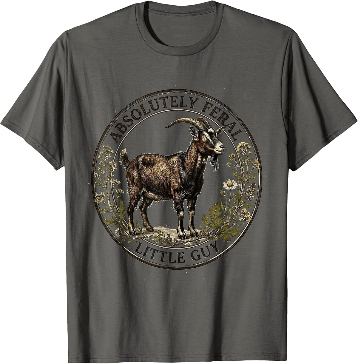 Absolutely Feral Little Guy Funny Goat Design T-Shirt - Asphalt Grey