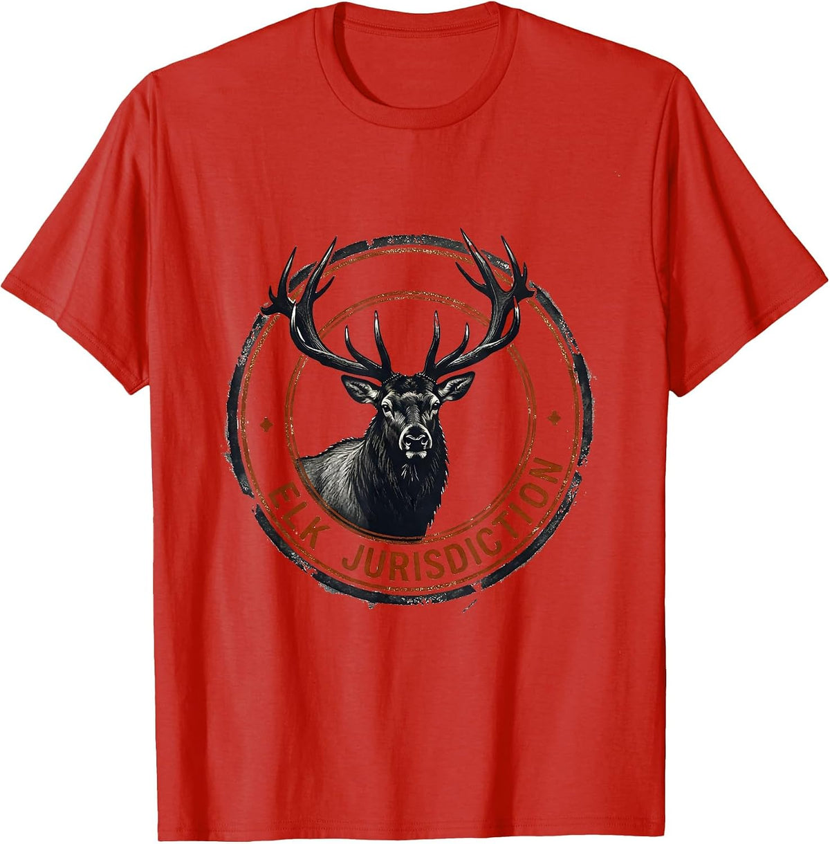 Men's Elk Jurisdiction Rubber Stamp Bull Elk Hunting Wildlife T-Shirt - Red