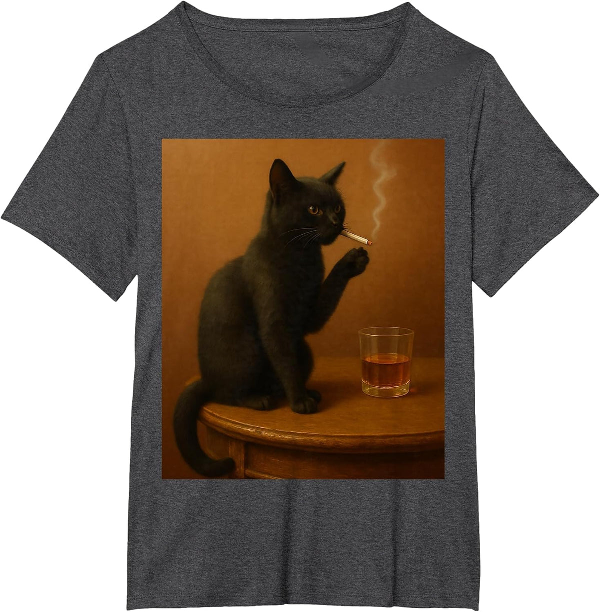 Vintage Black Cat Smoking a Cigarette Funny Cat T-Shirt - Dark Heather Grey