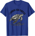 I Choose Sea Turtles Line Art Sea Turtle Lover Ocean Animal T-Shirt - Royal Blue