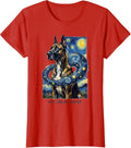 Women's My Great Dane Van Gogh Style Starry Night Dog Breed Portrait T-Shirt - Red
