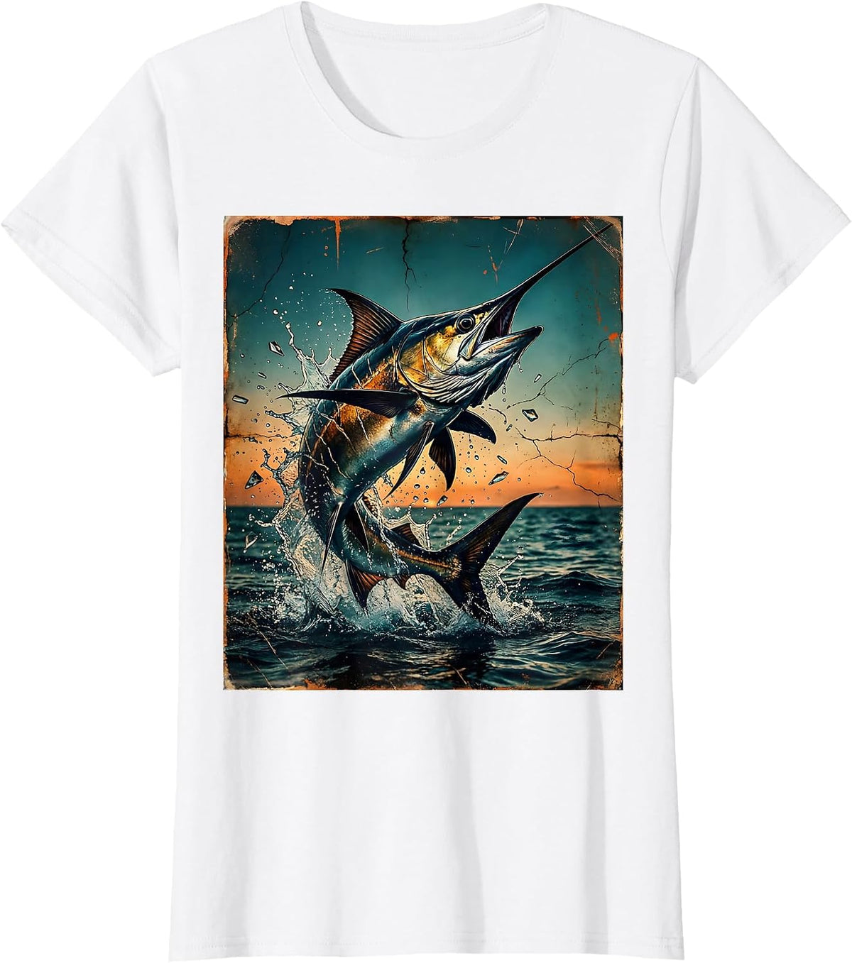 Women's Gulf of America Leaping Tarpon Dusk Illustration T-Shirt - White