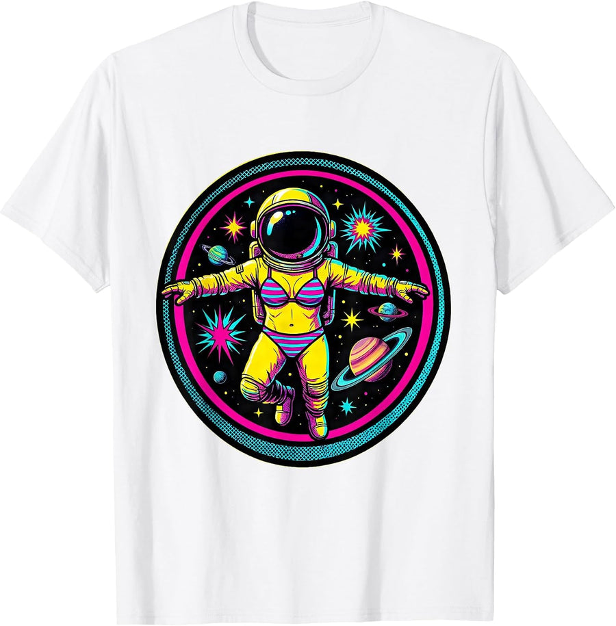 Men's Astronaut in Striped Bikini Floating in Space T-Shirt - White