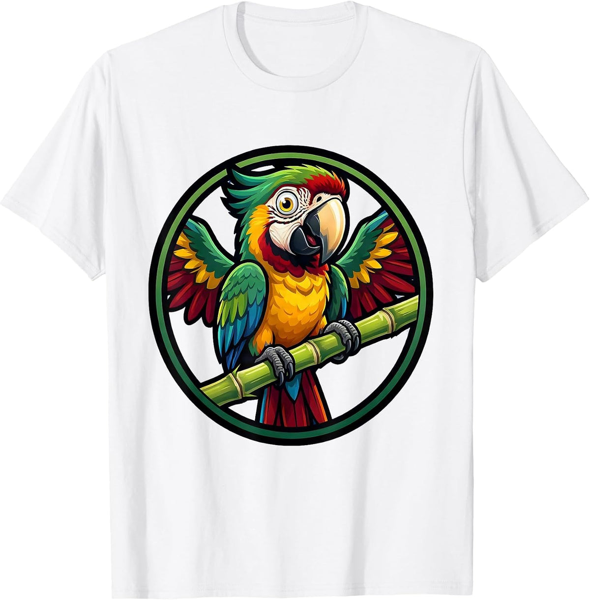 Men's Dominican Tropical Parrot Sugar Cane Illustration T-Shirt - White