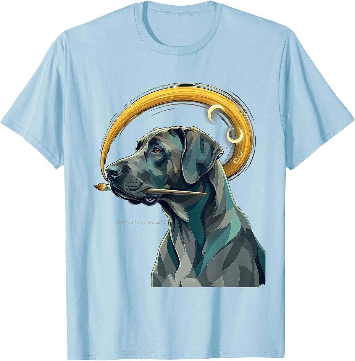 Men's Great Dane Van Goghdog Flat Vector Art Dog Portrait T-Shirt - Baby Blue