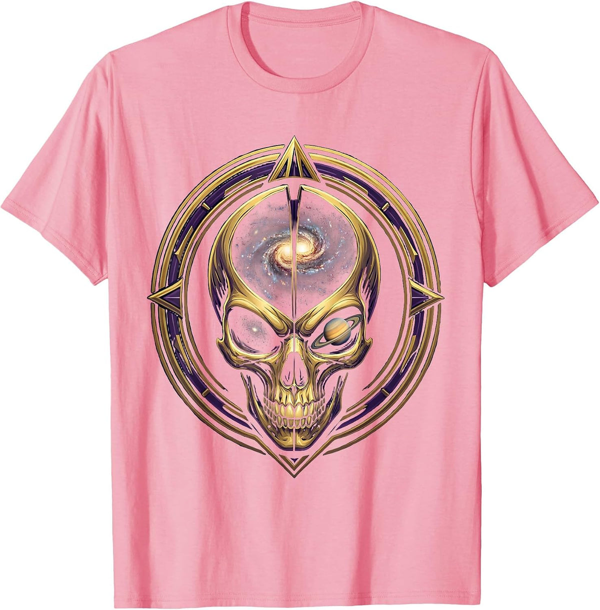 Men's Alien Head Galaxy Universe Cosmic Space Art T-Shirt - Pink