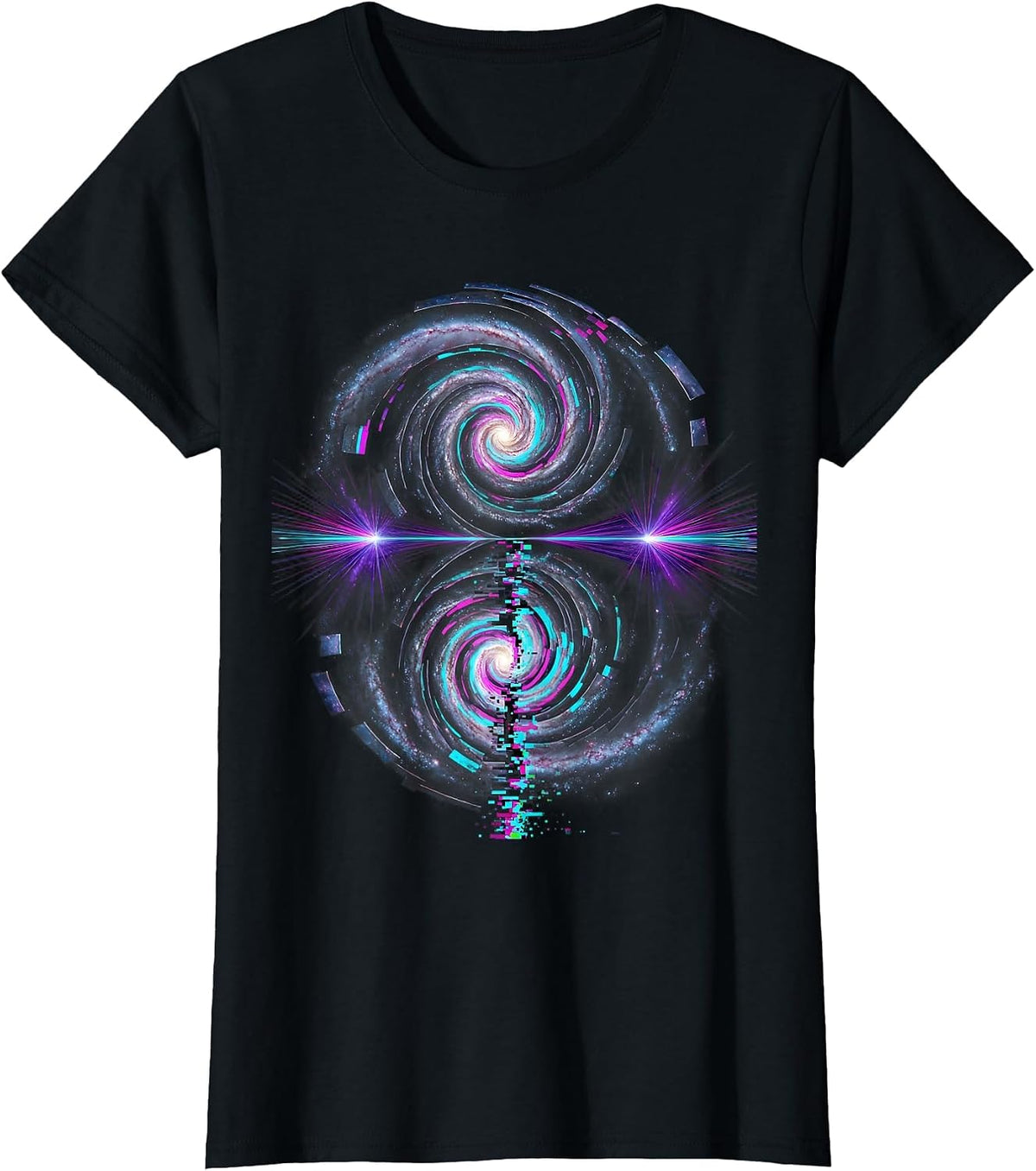 Women's Spiral Galaxy Ocean Reflection Cosmic Art T-Shirt - Black