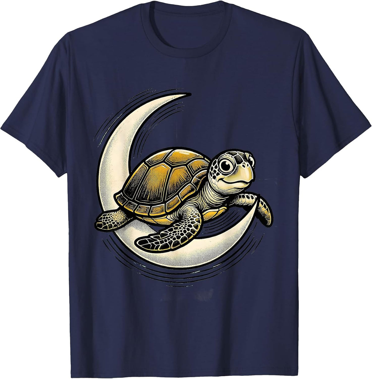 Retro Sea Turtle Cartoon Ocean Animal Lover Gift T-Shirt - Navy Blue