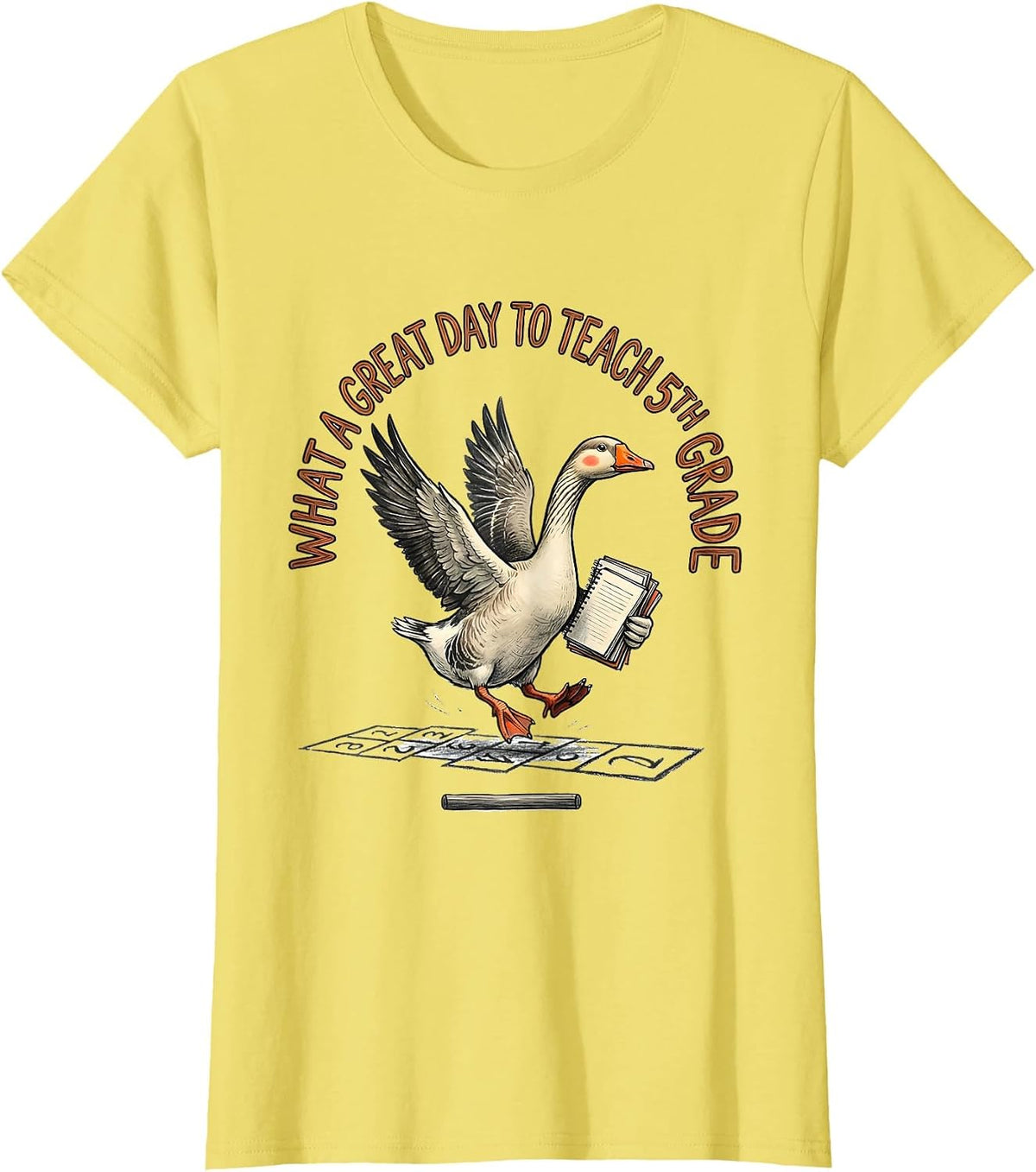 What A Great Day To Teach 5th Grade Funny Goose Teacher Back T-Shirt - Lemon Yellow