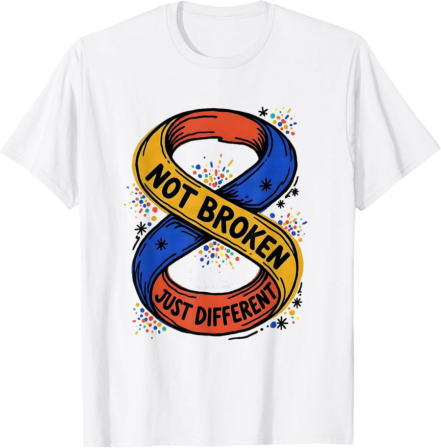 Men's Not Broken Just Different Autism Awareness Design T-Shirt - White
