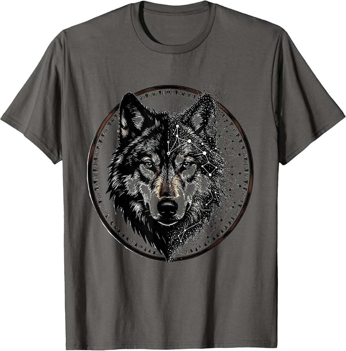 Wolf Head Constellation Map Graphic Design T-Shirt - Asphalt Grey