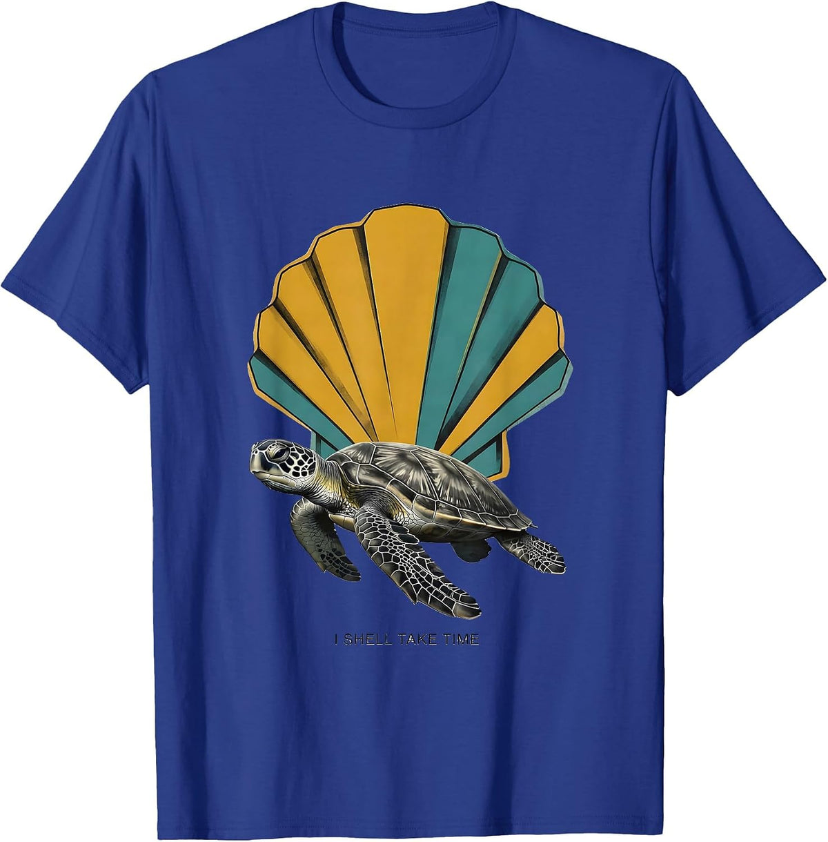 I Shell Take Time Midcentury Modern Turtle Lover Casual T-Shirt - Royal Blue