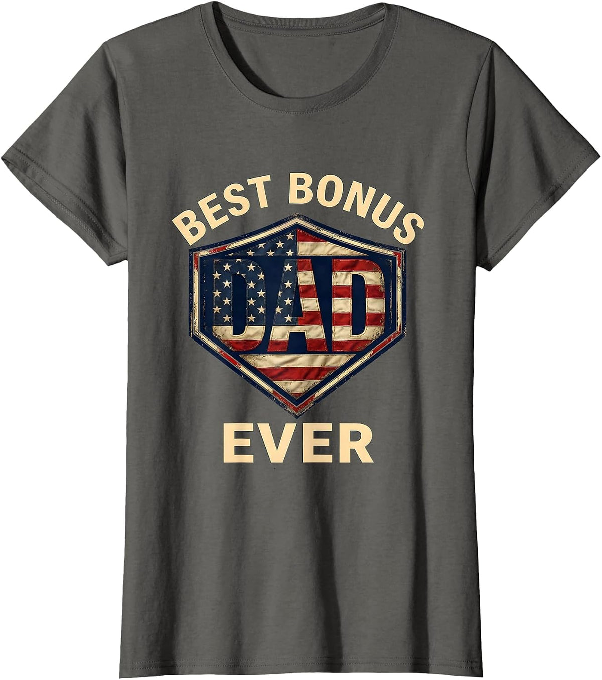 Women's Best Bonus Dad Ever Patriotic Crest American Flag Fathers T-Shirt - Asphalt Grey