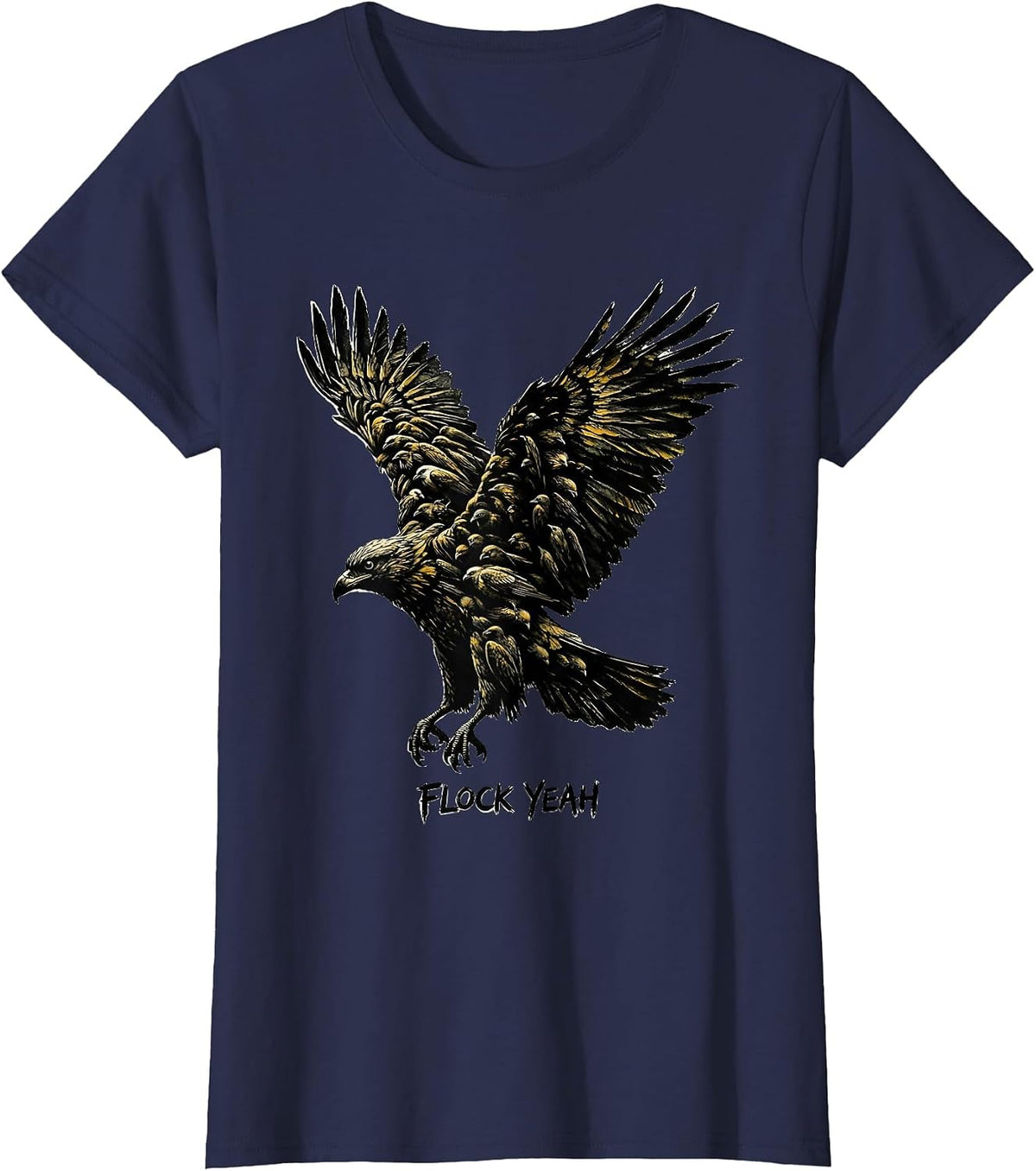 Women's Flock Yeah Bird Lover Graphic Design T-Shirt - Navy Blue