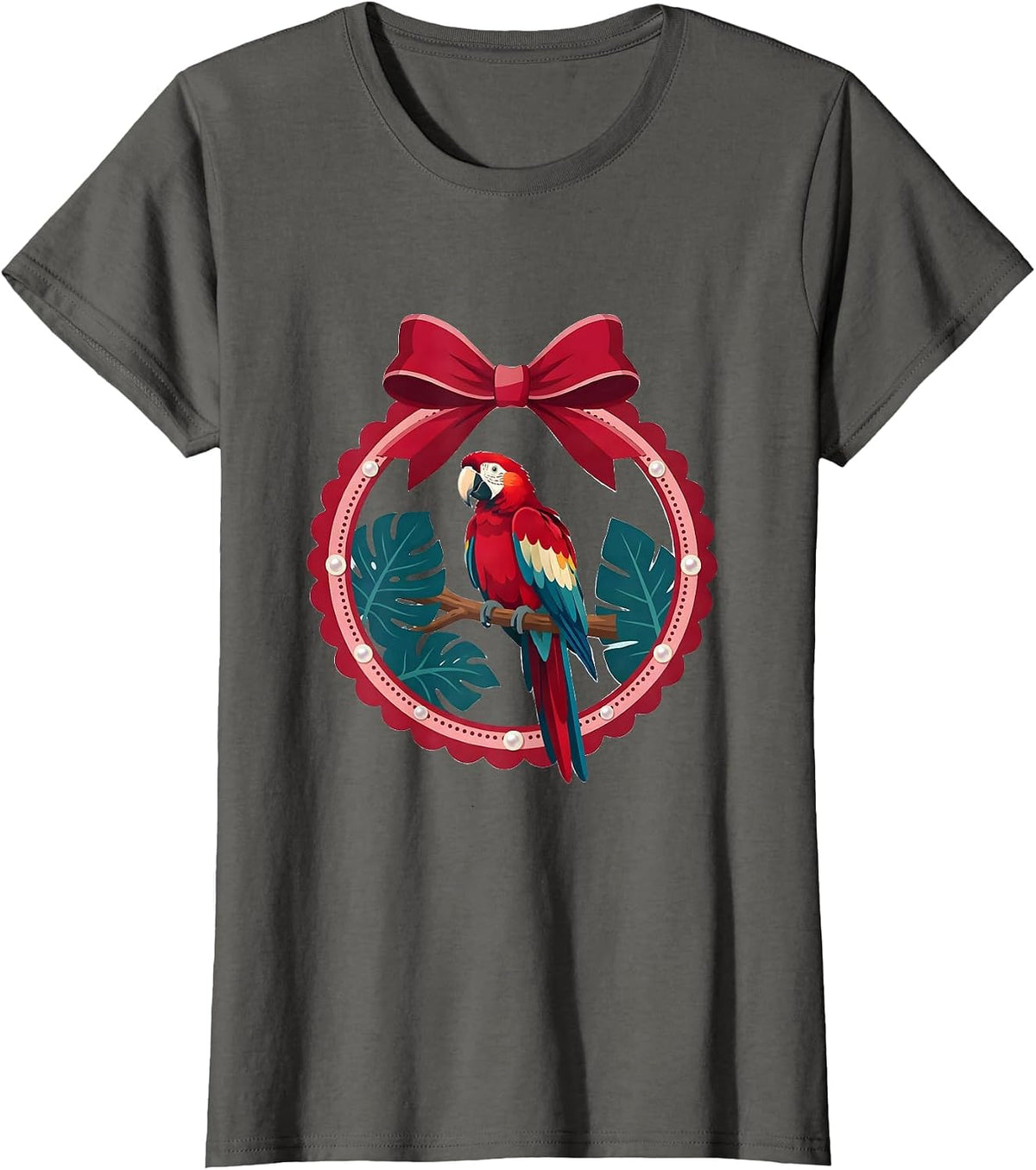 Women's Tropical Parrot Bright Plumage Jungle Branch T-Shirt - Asphalt Grey