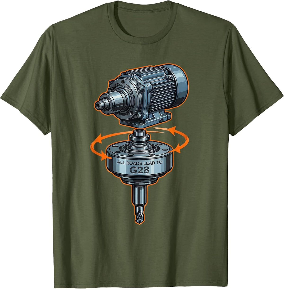 All Roads Lead To G28 Funny CNC Machinist Trade Jargon Gift T-Shirt - Olive Green