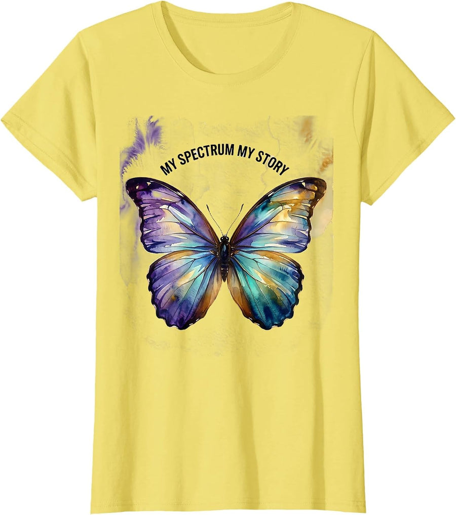 Women's My Spectrum My Story Autism Awareness Design T-Shirt - Lemon Yellow