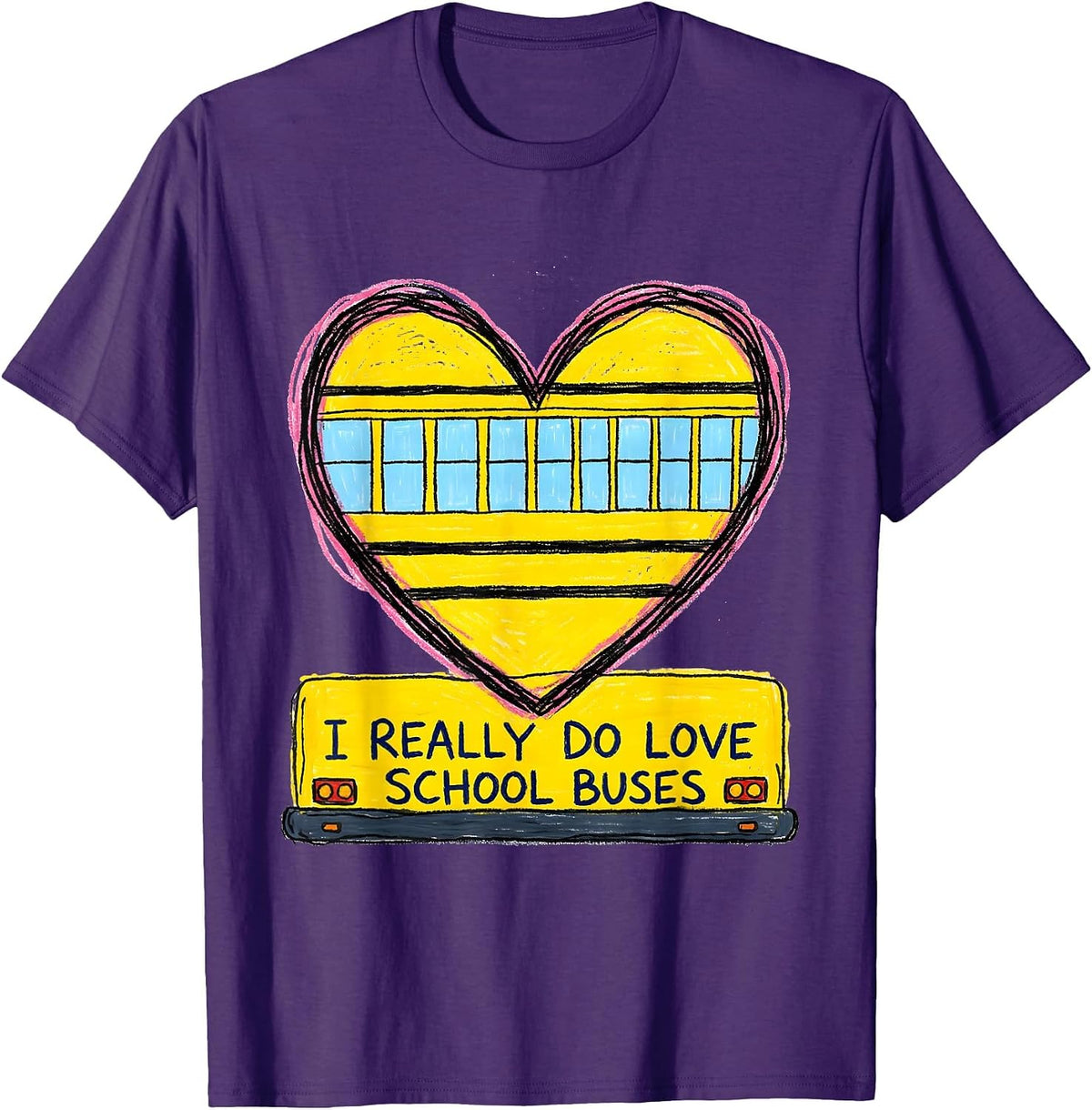 I Really Do Love School Buses Naive Kidcore Bus Driver T-Shirt - Purple