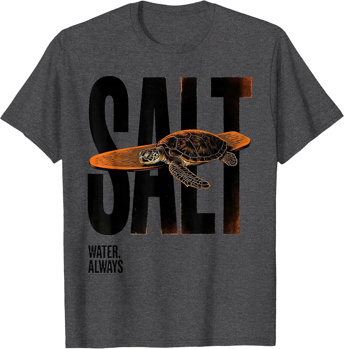 Men's Salt Water, Always Sea Turtle Ocean Animal Lover T-Shirt - Dark Heather Grey