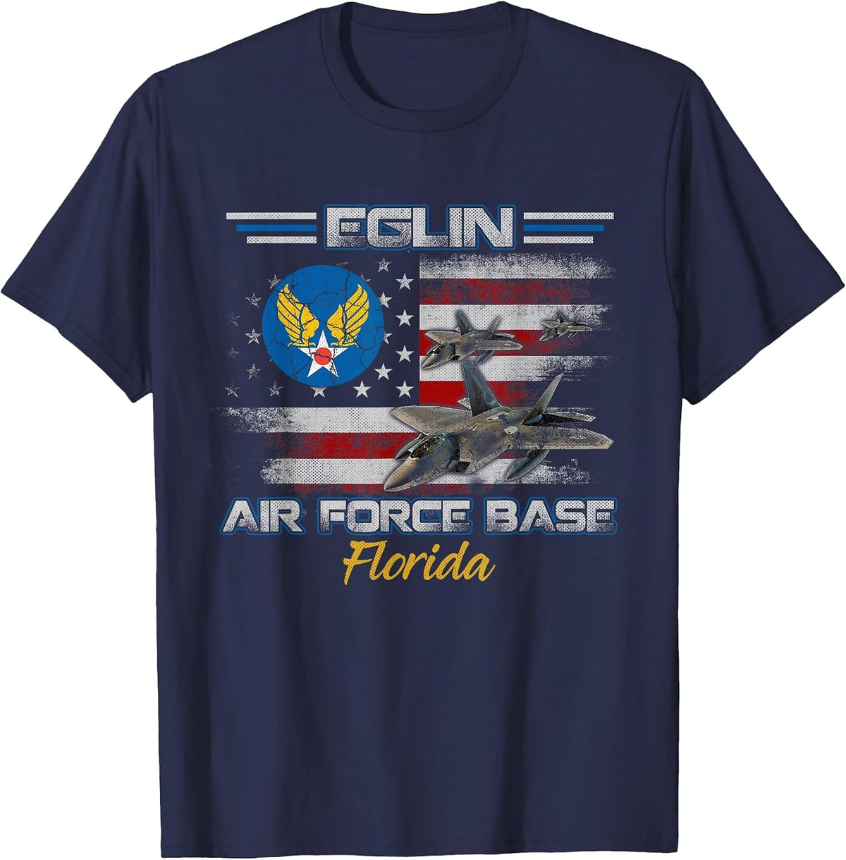 Vintage Eglin AFB Air Force Base in Florida Fl Veterans Day T-Shirt - Navy Blue