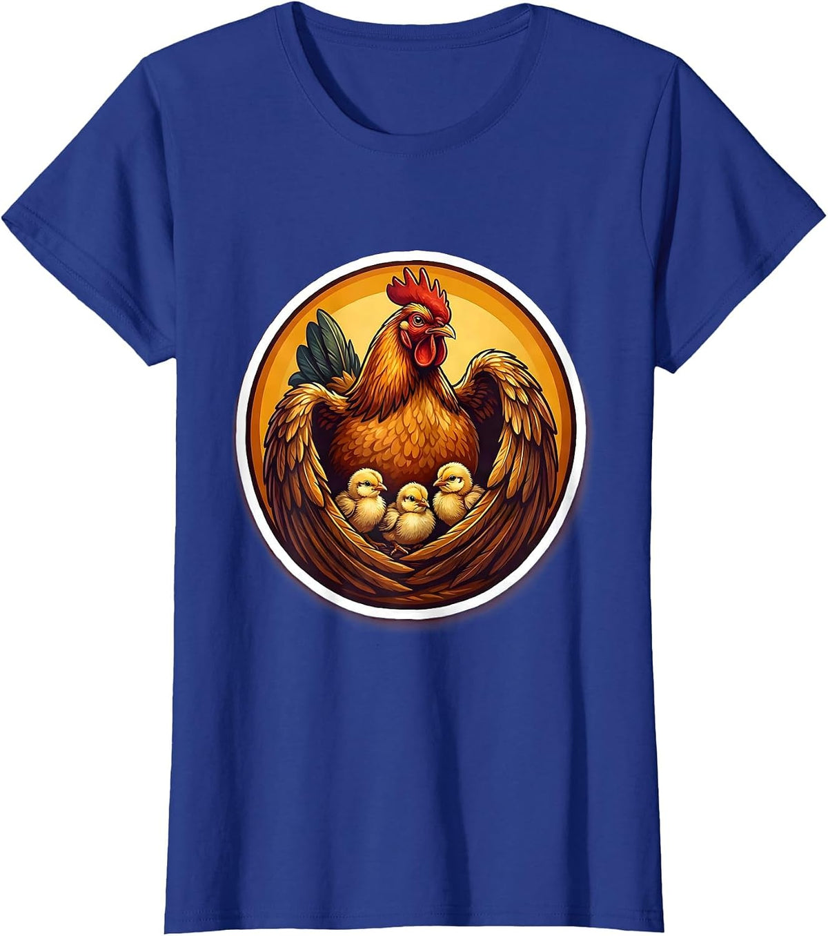 Women's Mother Hen Sheltering Chicks Under Wings Design T-Shirt - Royal Blue