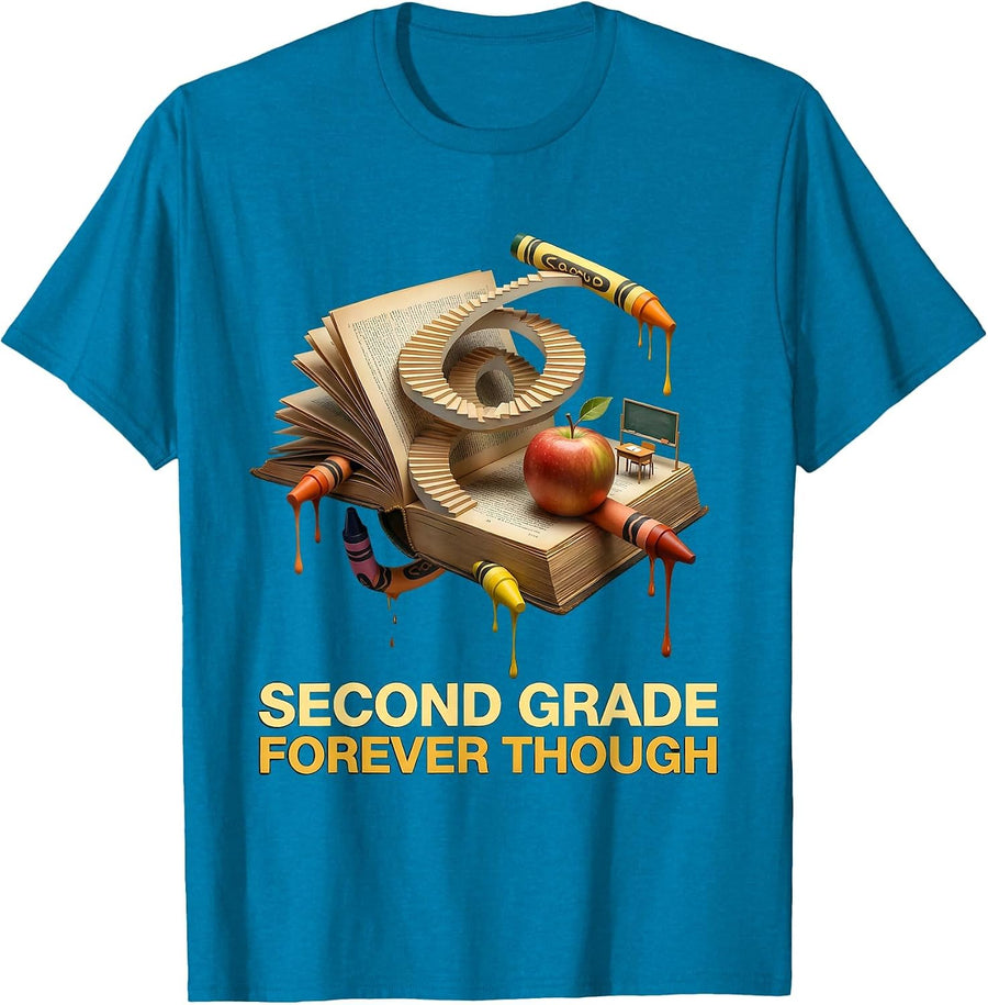 Second Grade Forever Teacher Design T-Shirt - Sapphire Blue