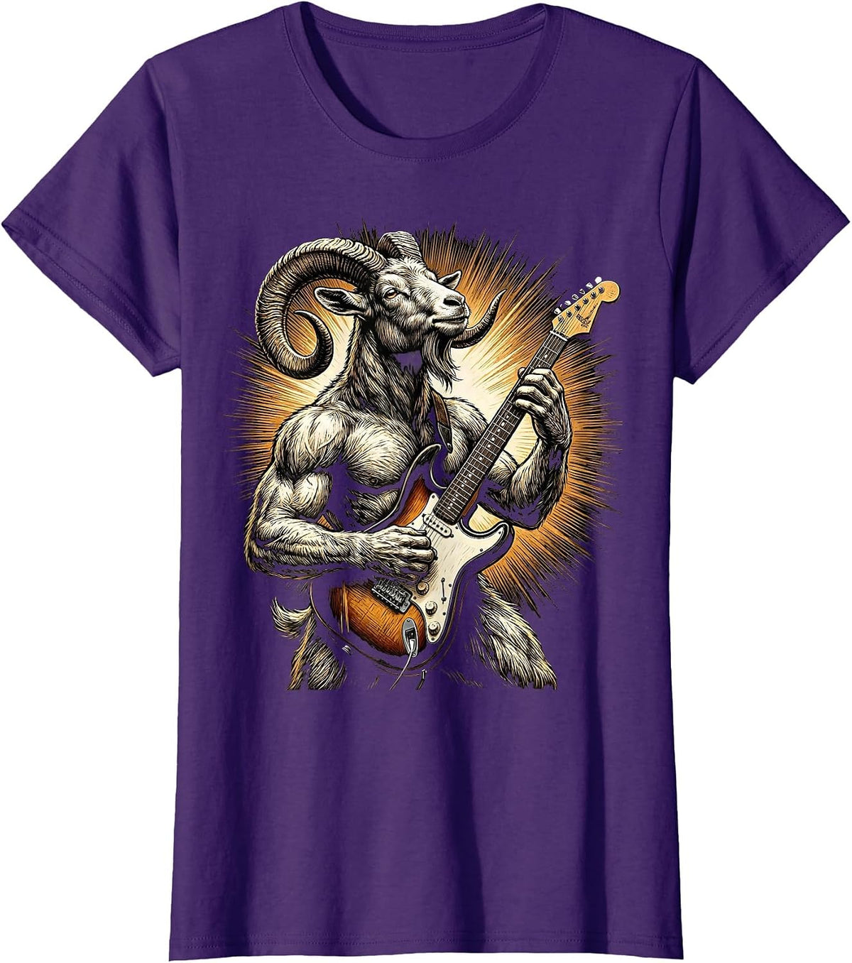 Women's Goat Rocking Electric Guitar On Stage T-Shirt - Purple