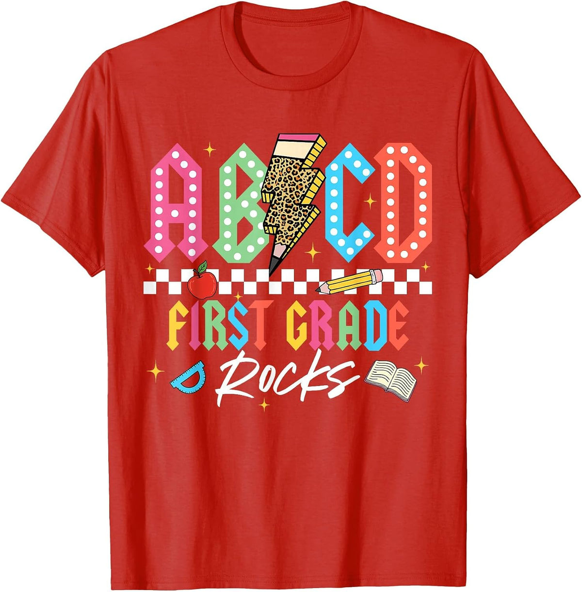 1st Grade Rocks Teacher Back to School ABCD Rocks First Day T-Shirt - Red