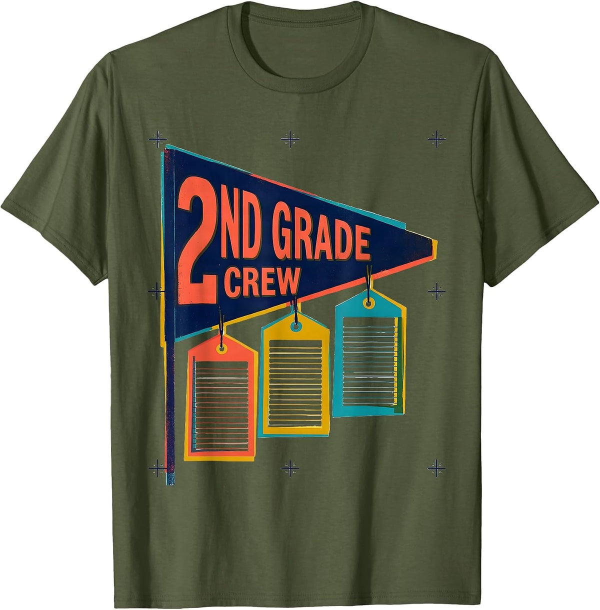 Men's 2nd Grade Crew Playful Back To School Student Teacher Team T-Shirt - Olive Green