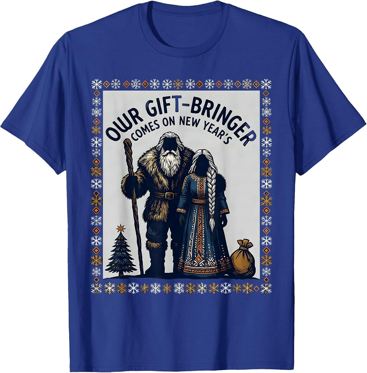 Our Gift-Bringer Comes On New Year's Folk Art Russian T-Shirt - Royal Blue