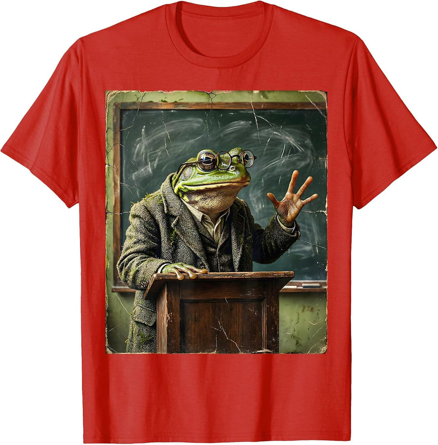 Men's Frog Professor Chalkboard Podium College Graphic T-Shirt - Red