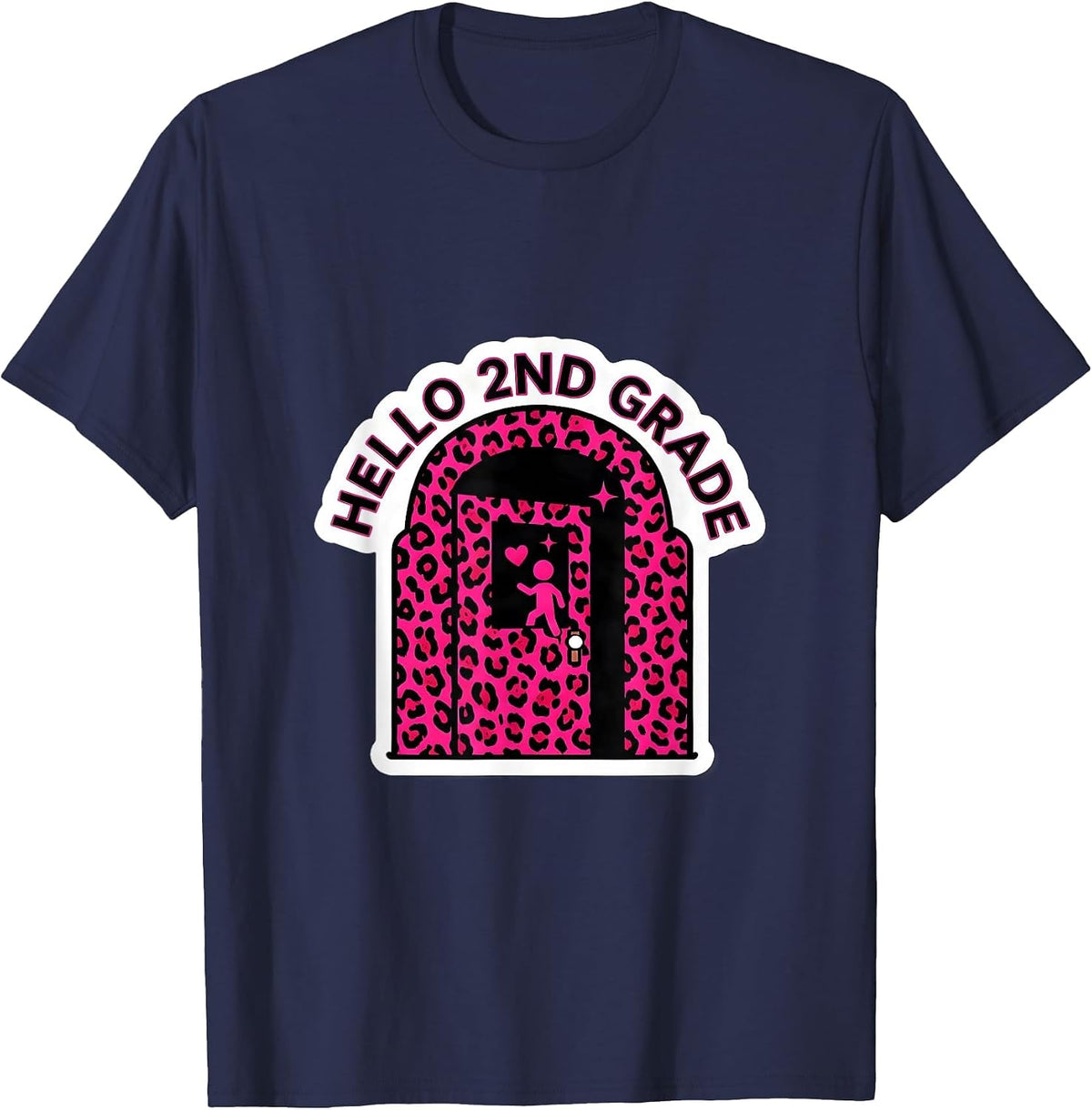 Men's Hello 2nd Grade Leopard Teacher Back To School Girls T-Shirt - Navy Blue